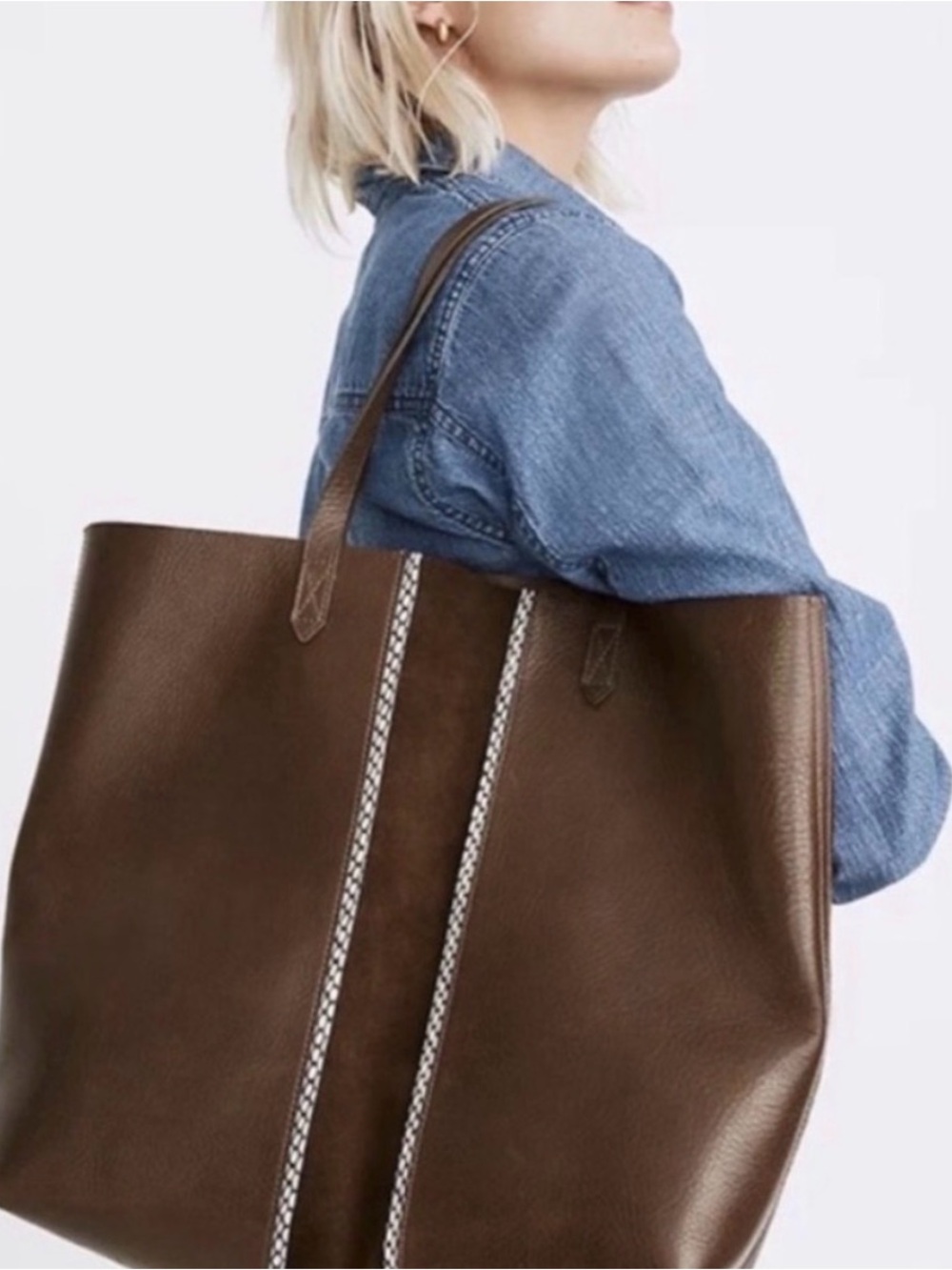 Madewell The Transport Tote Suede Inset Edition Brown
